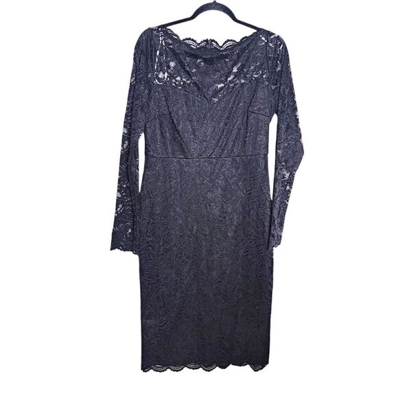 Lulus black lace dress midi partially lined lace neck party event holiday XL - Picture 1 of 5